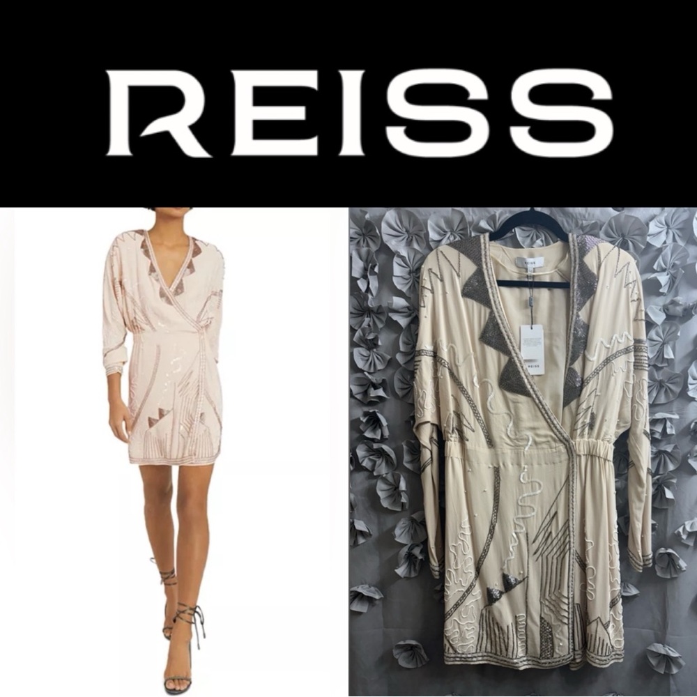 NEW Reiss Saskia Beaded Mini Faux Wrap
Dress Ivory Size 8 9893
